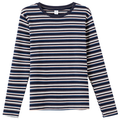 2025新款条纹长袖t恤女装韩版宽松休闲时尚百搭纯棉上衣春秋冬季