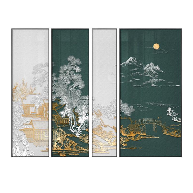 新中式别墅客厅沙发背景墙挂画