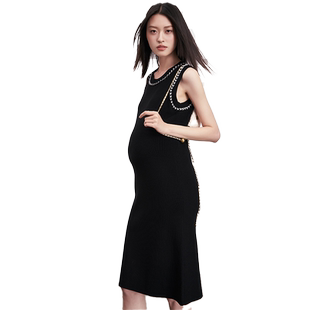SELLYNEAR孕妇装春夏款连衣裙时尚优雅经典小香风针织圆领背心裙