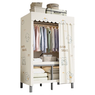 免安装衣柜家用卧室出租房用小户型布衣柜加厚加粗全钢架折叠衣橱