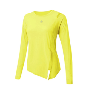 莱马 速干运动T恤女春秋冰凉垂感透气防晒圆领开叉上衣跑步罩衫