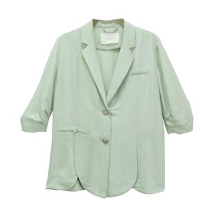 【薄荷曼波】MSLAN春季复古绿色女亚麻七分袖西装外套MECA2509