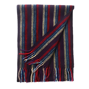 HTB 紫红条纹格纹羊毛羊绒英伦格子围巾女冬季小尺寸保暖男士围脖