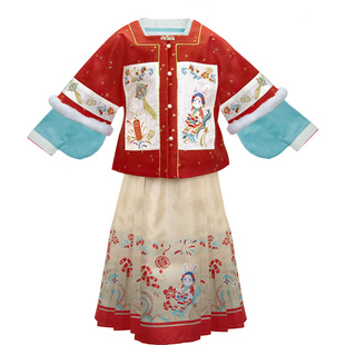 【西子问】汉服女童冬季唐装拜年服加厚新款中国风超仙三件套福星