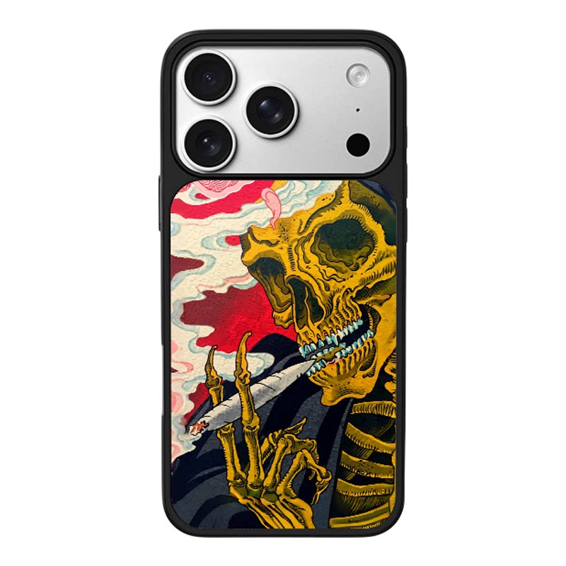 复古日式浮世绘金骨骷髅吞云适用苹果17promax新款手机壳iPhone air/16pro/15plus14玻璃13pro小众手机套冰感