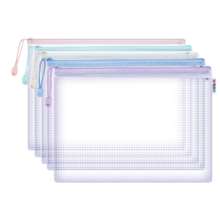 晨光学生科目袋A4学科袋马卡龙色网格袋拉链袋资料文件分类试卷收纳整理透明档案袋子试卷袋作业票据袋文具袋