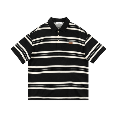 BAIRBAOLIY美式复古半袖Polo衫ins条纹撞色百搭短袖2025春夏新款