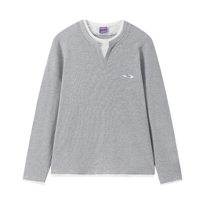 江南先生NewJNXS华夫格肌理撞色假两件长袖T恤上衣休闲百搭情侣装