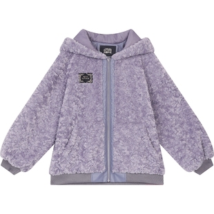 妖精的口袋紫色毛茸茸连帽毛呢外套女2025冬新款加厚保暖短款上衣