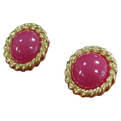 港风复古红宝石耳钉鎏金高级中古