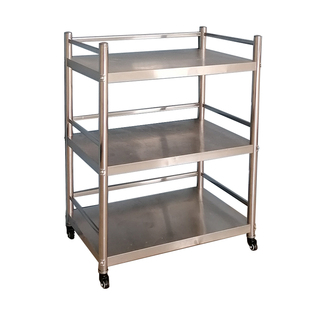 带轮不锈钢厨房置物架可推拉锅灶台架橱柜三层移动微波炉收纳架柜