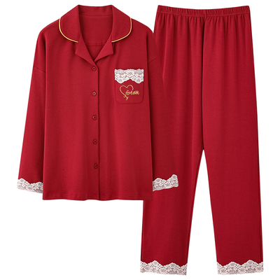 芬腾正品秋冬情侣红色纯棉家居服