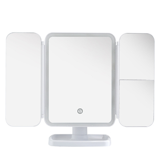 led美妆镜子化妆镜带灯贝壳三折叠桌面台式宿舍补光高梳妆调节镜