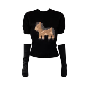 Classy girl 圆领短袖袖套新年小马毛感针织衫女秋冬高级感毛衣