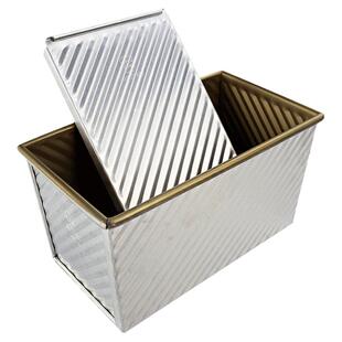 三能450g吐司盒模具不沾土司面包模金色不粘波纹带盖SN2054烘焙