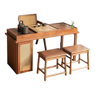 单里阳台茶桌一体高端新中式小型茶台北美黑胡桃色乌金木实木家用