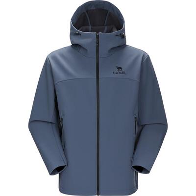 骆驼户外冲锋软壳衣外套男春季薄绒连帽夹克防风防水徒步登山服