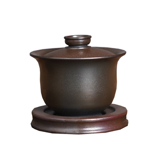 云南建水紫陶柴烧盖碗全手工高档悬停三才功夫泡茶杯具不烫手抓壶