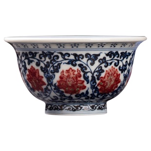 景德镇陶瓷主人杯青花釉里红永乐缠枝莲小压手杯茶杯品茗杯茶盏