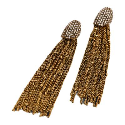 中古铜合金满钻豆链流苏耳饰