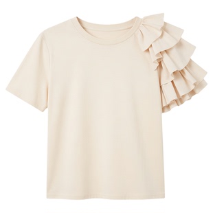 or Tops Short Ruffle Sleeve Round Neck Pullover TShirts Tees
