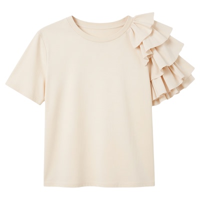 or Tops Short Ruffle Sleeve Round Neck Pullover TShirts Tees