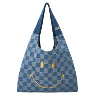 Lee×Smiley官方笑脸包棋盘格托特包大容量购物袋女生通勤单肩包