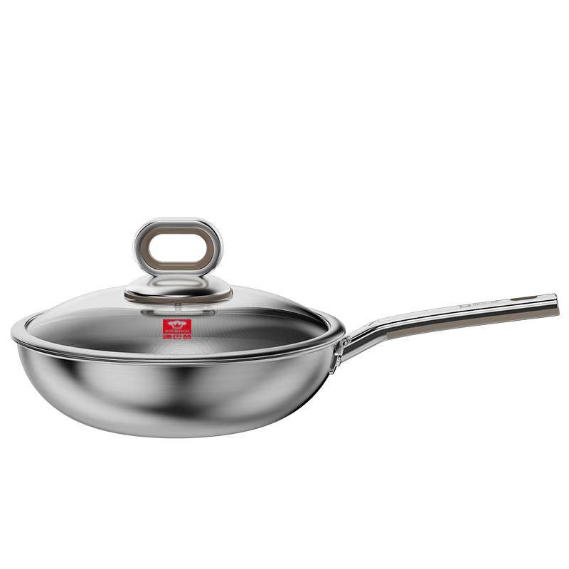 【新品】康巴赫真钛0涂层炒锅无涂层家用不粘锅不锈钢炒菜锅