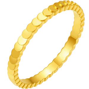 周六福5G黄金戒指女计价足金CNC圆片鱼鳞指环手饰节日礼物