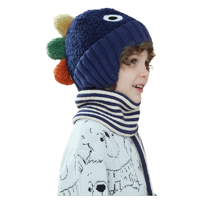 儿童帽子可爱护耳毛线帽围巾套装