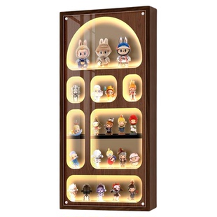盲盒收纳展示架亚克力萌粒手办展示柜带防尘发光置物架挂墙陈列架