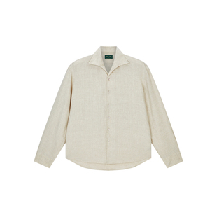 【绿标】haonanhuang 100%亚麻老钱风极简天然亚麻海鸥领长袖衬衫