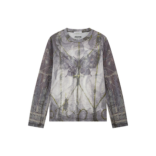 物理少年×柏林护士联名「藤影旧墙」弹力网纱满印皮肤衣合肩T恤