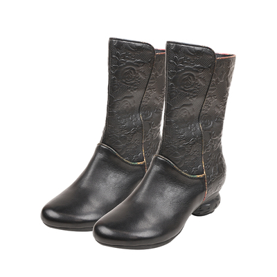 相伴真皮中筒靴女2025新款