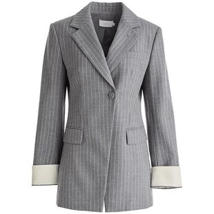 OBEG欧碧倩精纺羊毛职业西装冬撞色条纹收腰外套10443123