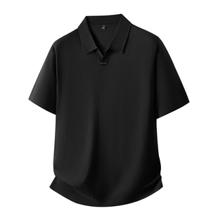 秋冬季翻领短袖毛衣男新款加肥加大码宽松胖子休闲半袖打底针织衫