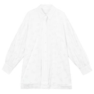 KEIKO [刺绣蝴蝶纱] 拼接白色长袖衬衫25早秋法式别致泡泡袖上衣