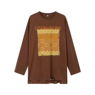 一城画一新款纯色休闲风通勤百搭圆领长袖文艺时尚长T恤