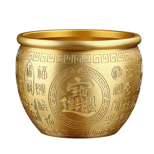 纯黄铜百福缸加厚米缸聚宝盆摆件招财聚财客厅乔迁创意工艺品摆件