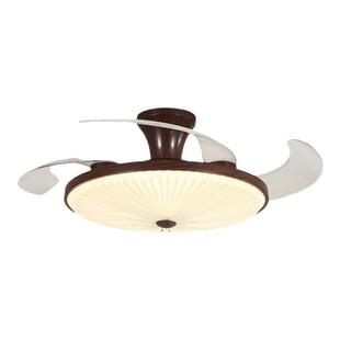 隐形风扇灯电扇一体吸顶灯复古中古风木纹新款百褶静音餐厅卧室灯