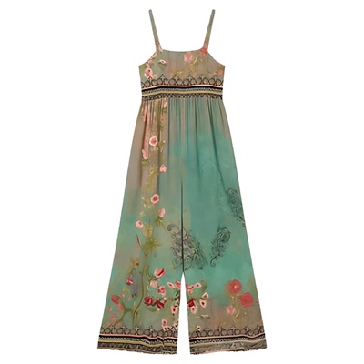 Loose printed jumpsuit with suspender for women 印花连体裤女