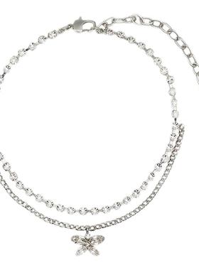 JOOMiLiM茱蜜蝴蝶水晶吊坠双层项链时尚轻奢锁骨链简约女原创设计