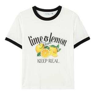 诗凡黎白色撞色领印花T恤2024春新款别致绝美上衣短袖短款小衫女