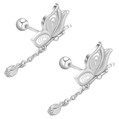 999纯银流苏蝴蝶耳钉女