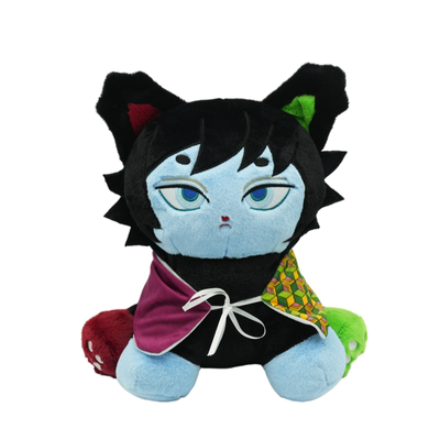 跨境新品鬼灭之刃水柱富冈义勇Giyu Tomioka猫咪造型毛绒玩具玩偶