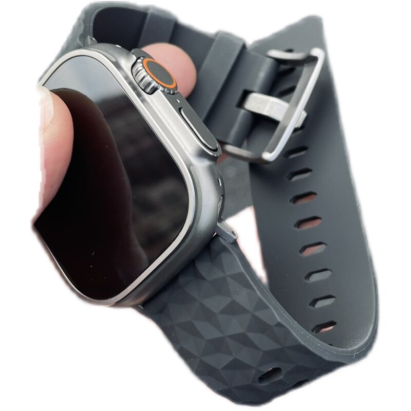 卡客 24mm加宽适用苹果手表带iwatch表带硅胶s987钻石纹Ultra针扣