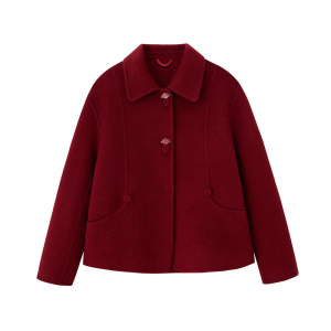 红色喜婆婆婚宴礼服双面羊绒大衣短款妈妈装高级感小个子毛呢外套