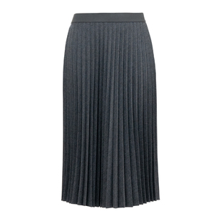 HONRN/红人灰色显瘦羊毛百褶裙子中长款a字半身裙女秋冬HI55OQ560