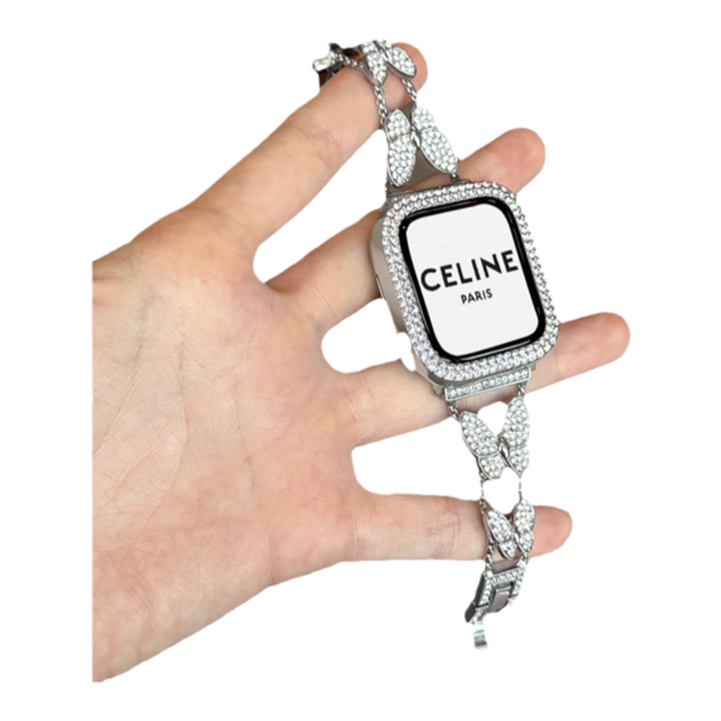 适用iWatch小蝴蝶满钻金属表带