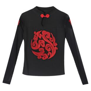 古典舞蹈服装身韵中国风改良旗袍黑红色沙袖上衣女练功飘逸衣服夏